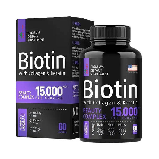 Biotin, Collagen, Keratin, and Hyaluronic Acid - Hair Growth Support Pills, 15000 mcg - Made in the USA.